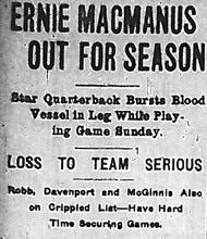 MacManus Injured - November 4th, 1914 - Rock Island Argus