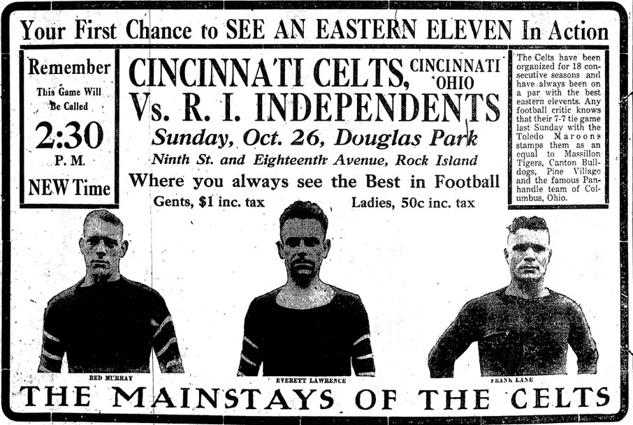 Cincinnati Team Comes to Rock Island - October 25th 1919 - Rock Island Argus