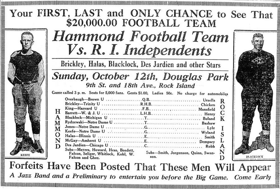 Hammond vs Independents Ad - October 11th, 1919 - Rock Island Argus